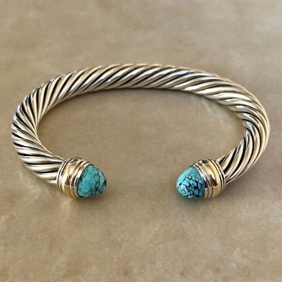 David Yurman Jewelry - David Yurman Turquoise 14K Cable Bracelet
